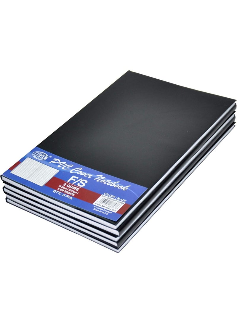 FIS PVC Cover Notebook, Foolscap Size (33.0x20.3cm), 96 sheets, 5mm Square Grid Lines, Color Black, Pack of 5 Pieces-FSNBFS2QPVC5MBK - Image 1